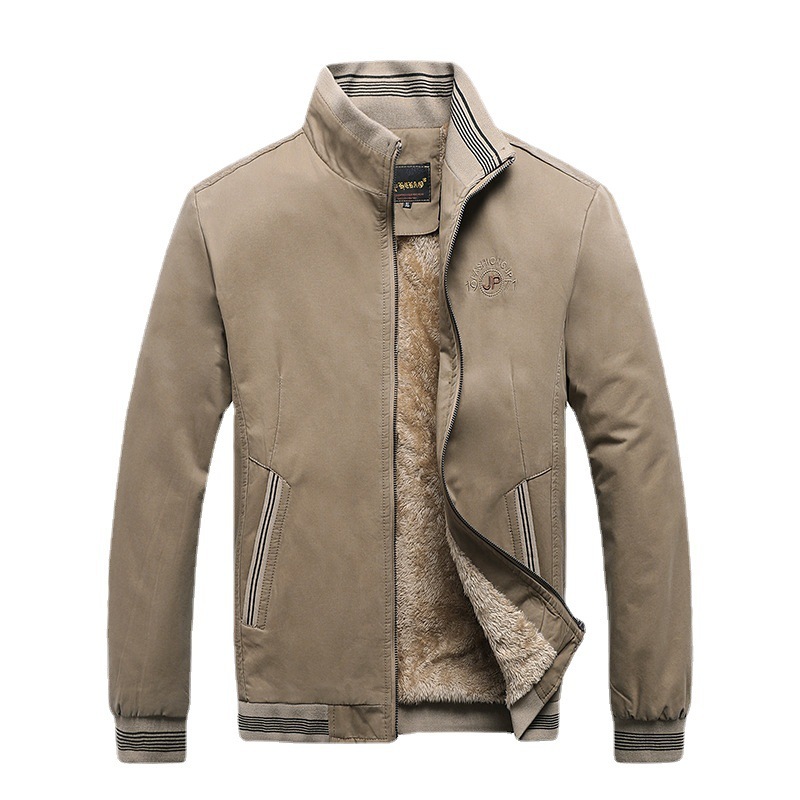2024 New Designer Winter New Business and Leisure Middle aged Men's Stand up Collar Plush Warm Jacket Coat