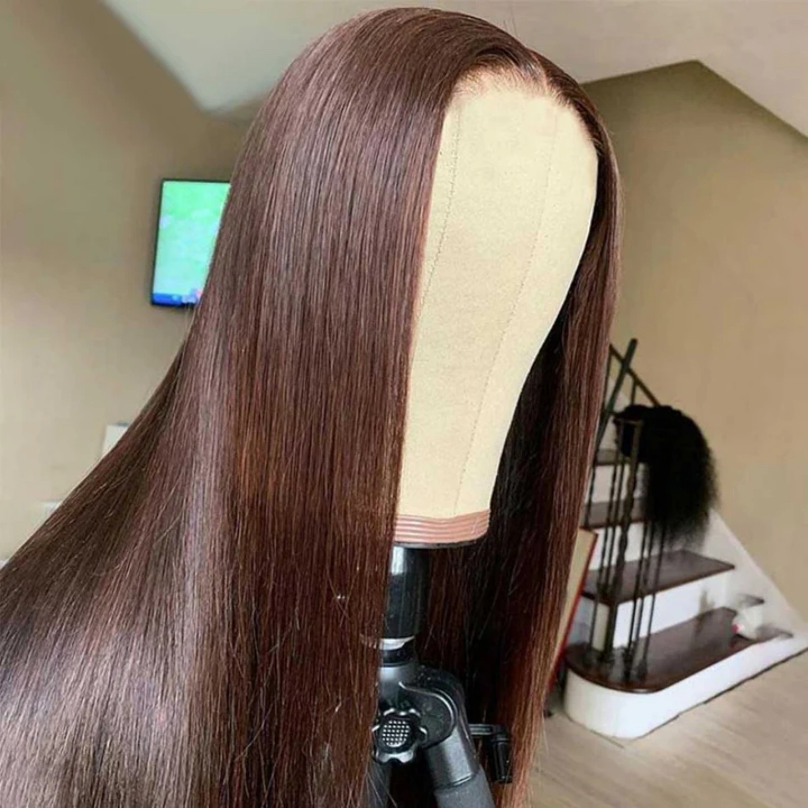 Chocolate Front Long Straight Synthetic Wig Glueless Dark Brown Colored Hair Frontal Lace Wigs for Women Fashion