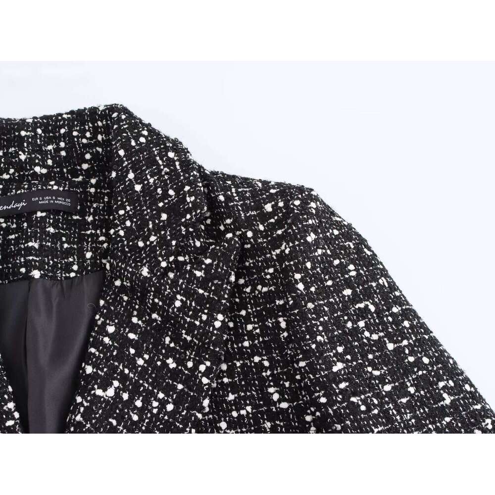 TWomen Vintage Soft Tweed New Fashion High Street Short Fall Winter Coat Double-Breasted Jacket