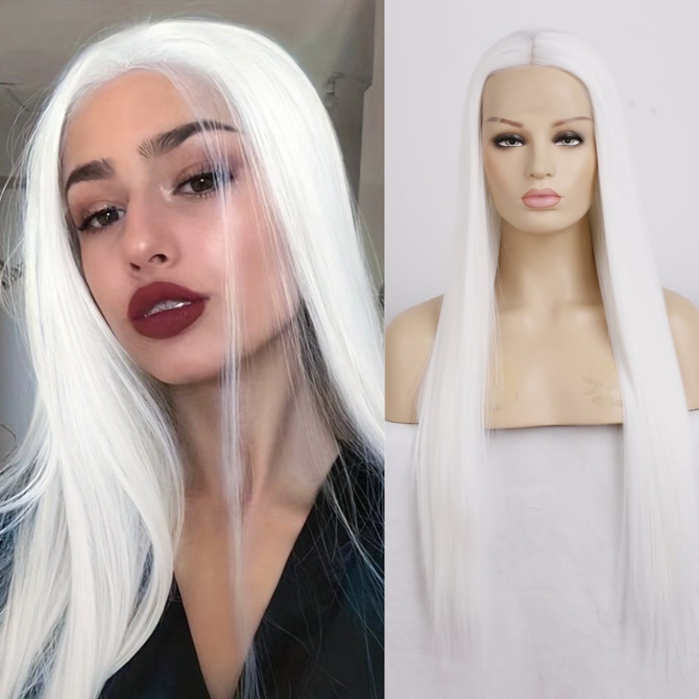 Snow White Wigs for Women Long Straight Sier Frontal Synthetic Lace Front Wig Glueless Natural Haire Daily Party Cosplay