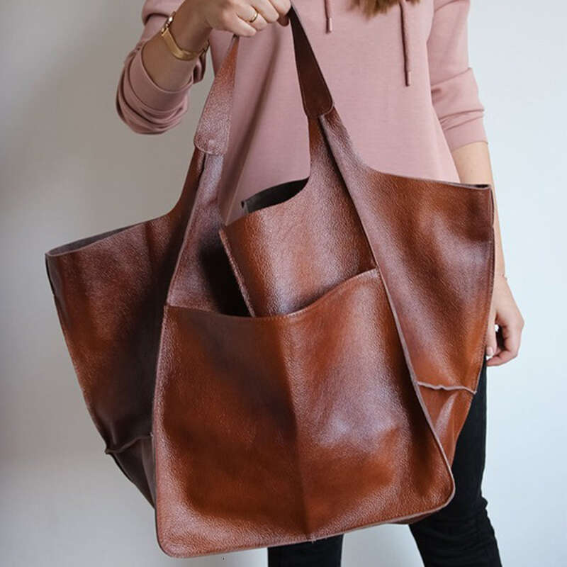 Handmade Rretro Big Beach Tote Bag High Capacity Zipper Shoulder Solid Color Multifunction Handbags For Ladies
