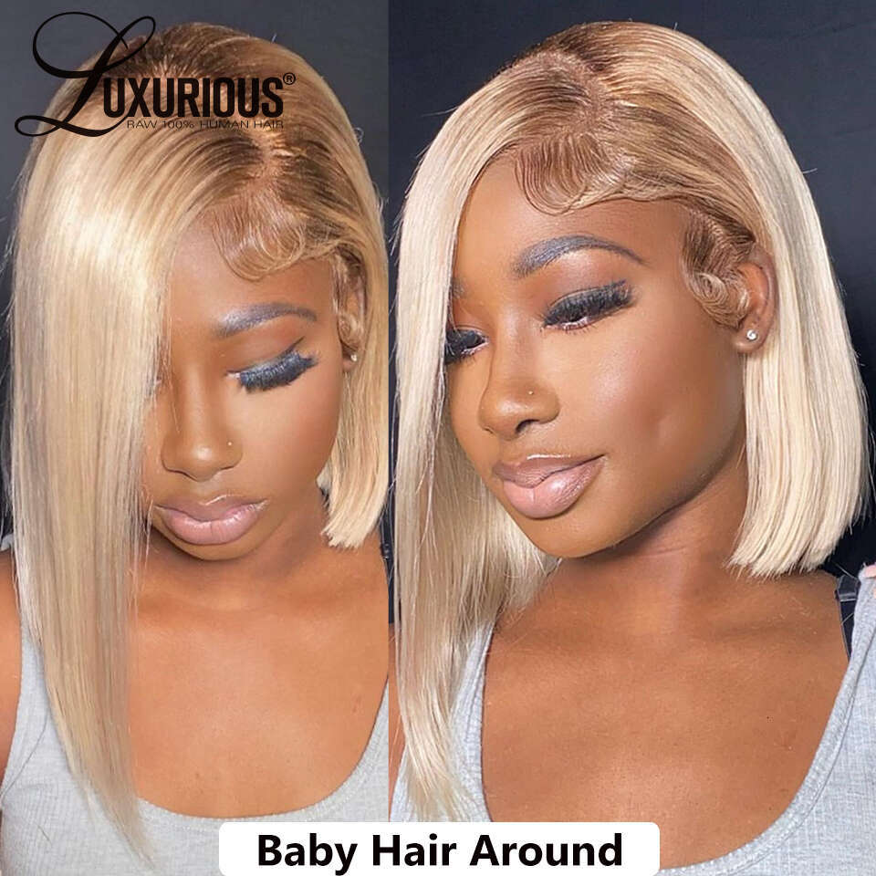 Density x Ombre Blonde Bob Lace Front Wig Human Hair Transparent Short Wigs Cheap Straight Brazilian For Women