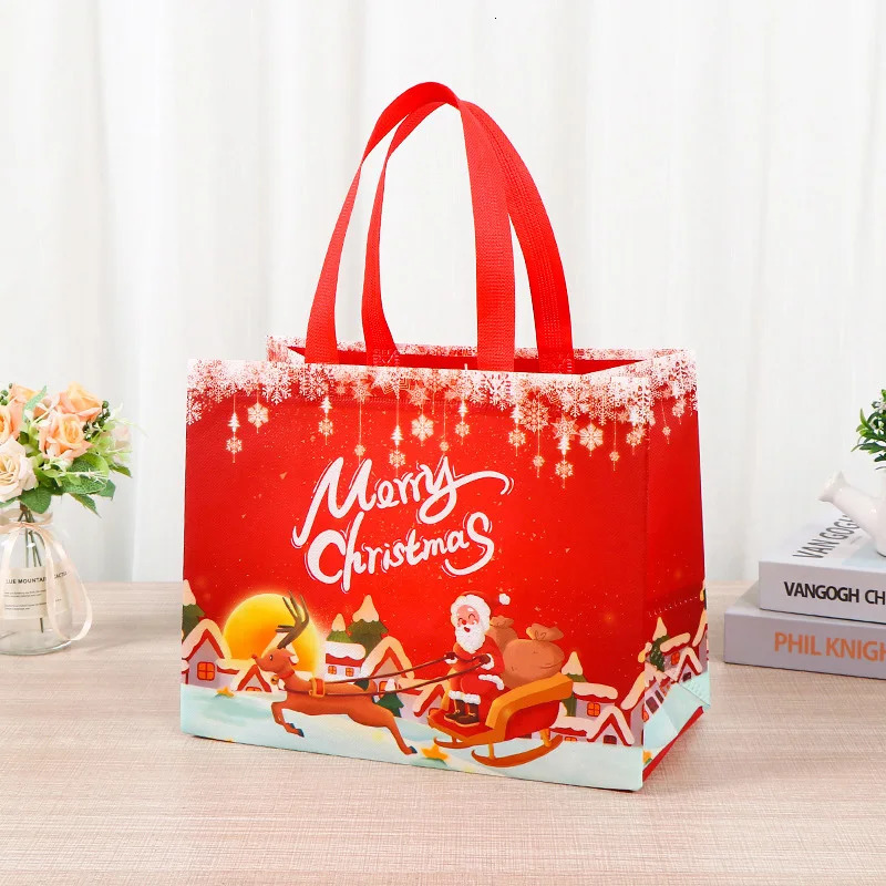 Christmas Gift Bags Santa Claus Elk Snowflake Print Handbag Xmas Gifts Wrapping Supplies Merry Christmas Tote Bags 241025