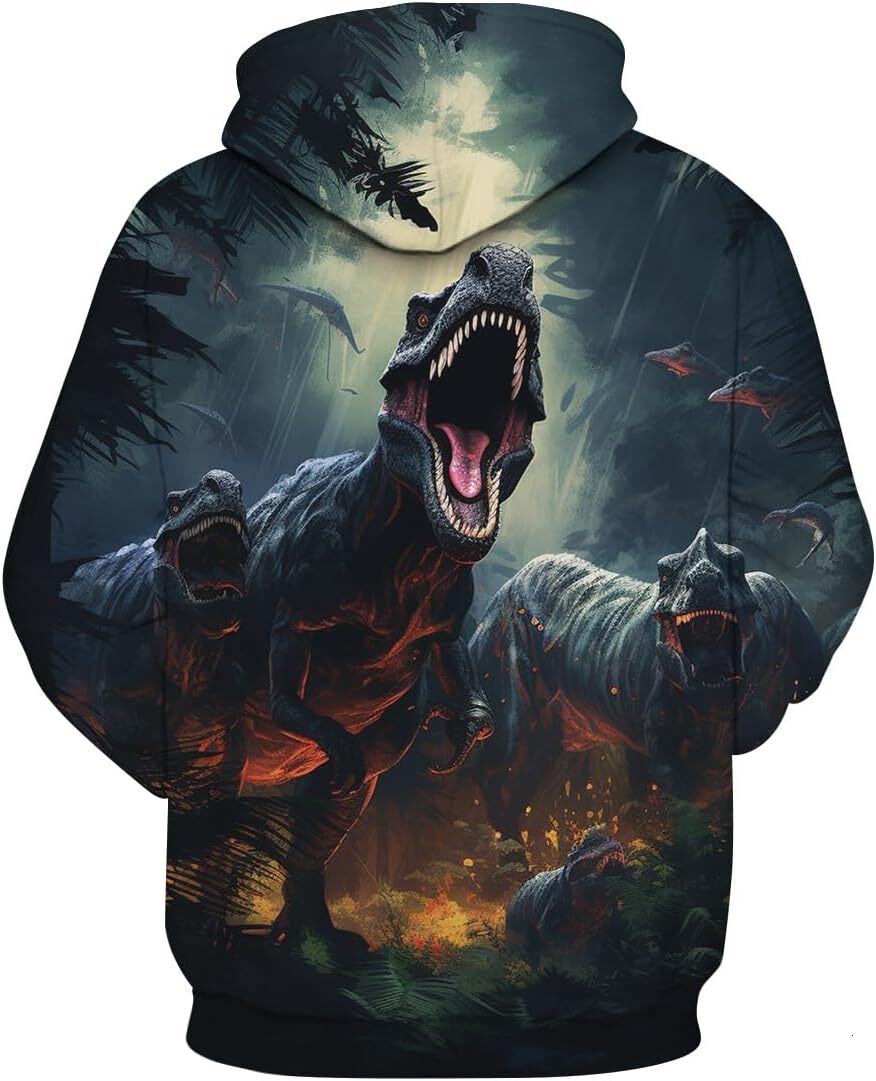 Hoodie for Mens Womens Men Psychedelic Dinosaur Graphic Colorful Animal King Pockets Long Sleeve Pullover, Black Graphic Hoodies sweatshirt cool