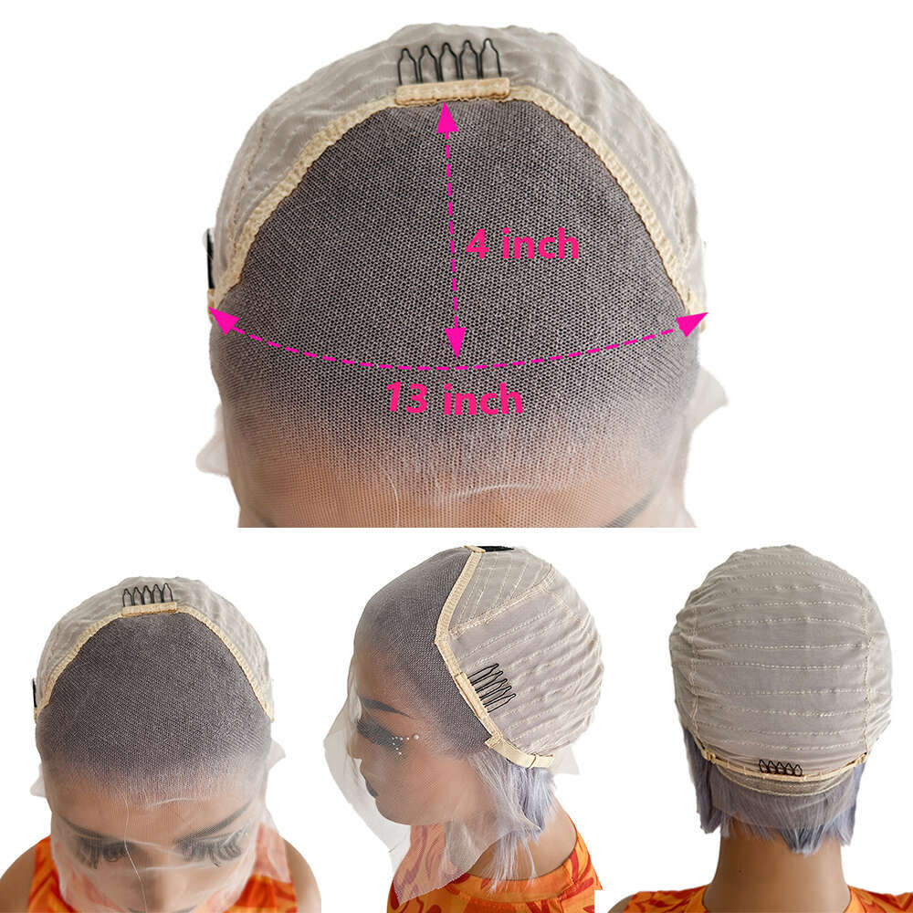 Silver Gray Colored x Lace Front Human Hair Wig Remy Brazilian Bone Straight Wigs For Women Ash Blonde