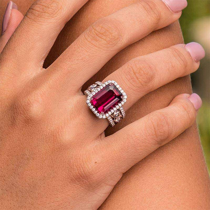 Luxury Wedding Designer Rings Vintage Jewelry 925 Sterling Silver Fill Princess Cut Ruby Palace Banquet CZ Diamond Party Women Engagement Band Ring Gi