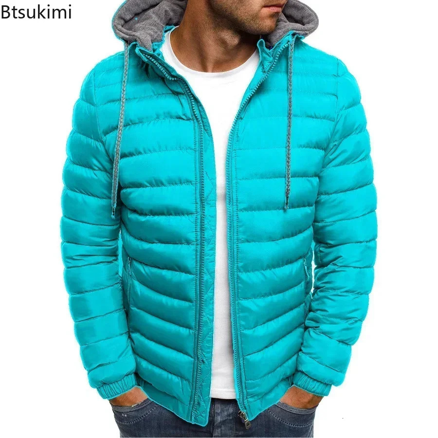 Autumn Winter Mens Parkas Solid Hooded Cotton Coat Jacket Casual Warm Clothes Overcoat Streetwear Puffer Male 241024