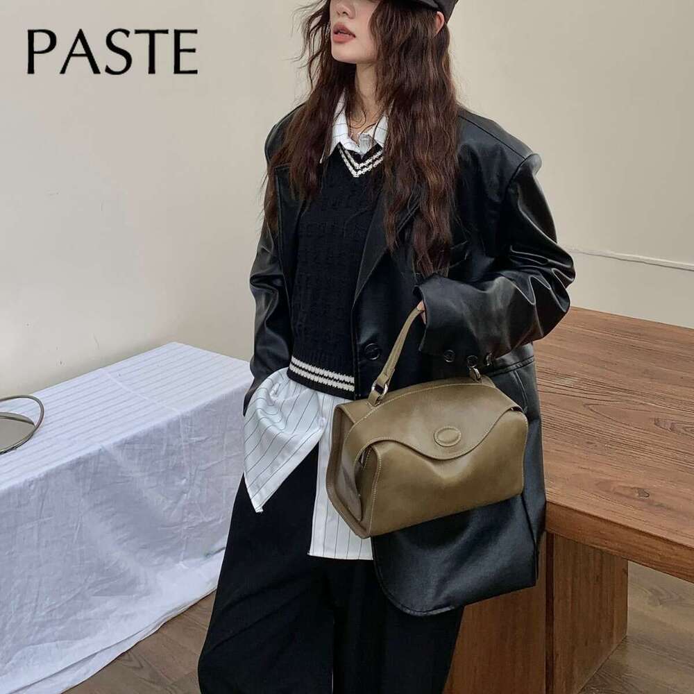 New Vintage European Stylish Purple Pillow Tote Oil Wax Cow Leather Women's Handbag High Class Commuter Ladies Shoulder Bag
