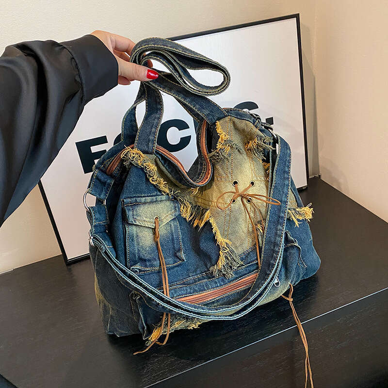 Denim Y2k Womens Shoulder Vintage Washed Distressed Fashion female Messenger Bag Large Capacity ladies Handbag Sac totes