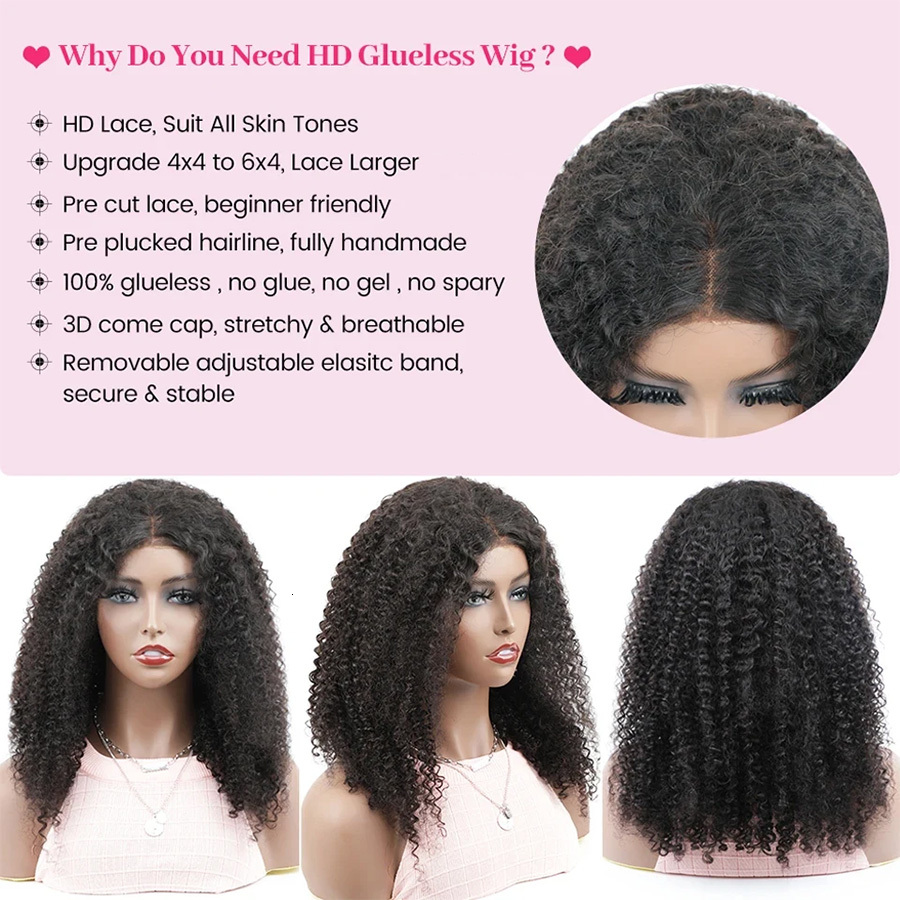 Kinky Curly Wigs Wear And Glueless Human Hair Wig 100% Preplucked 4x6 HD Lace Ready To Go