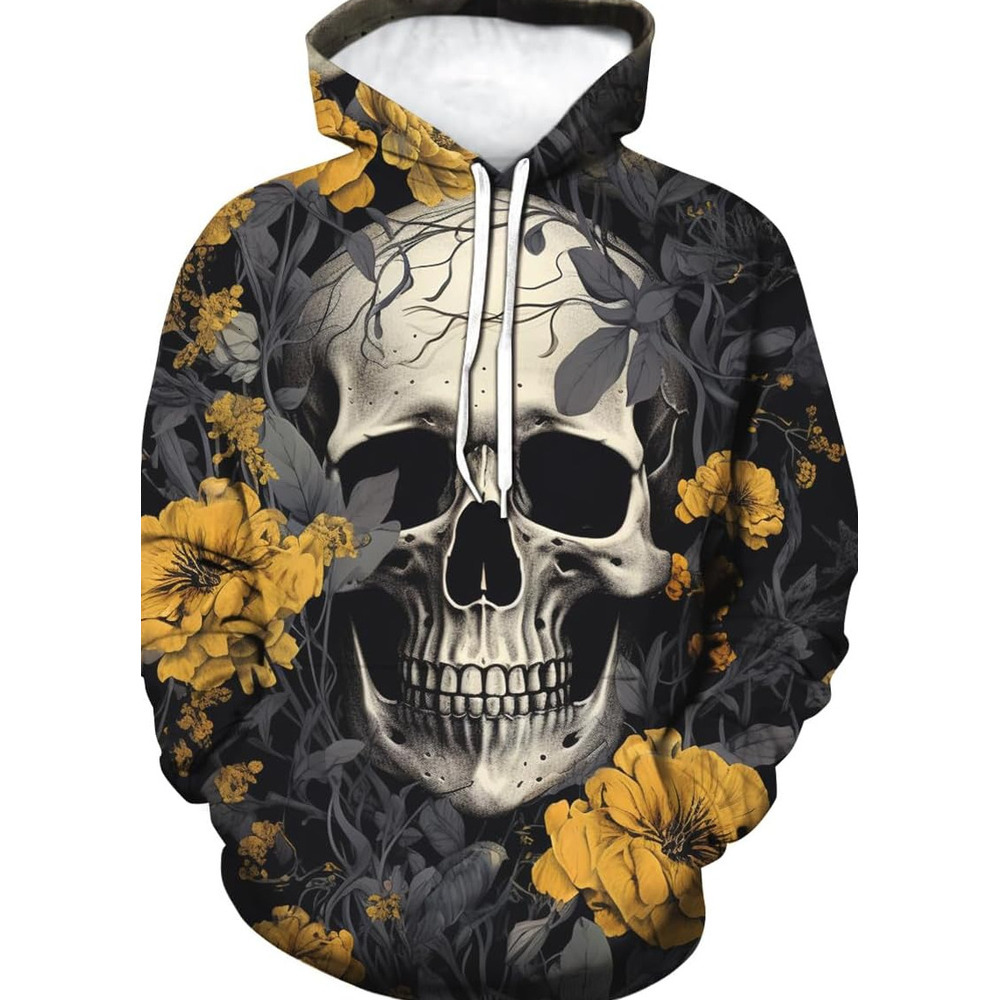 Hoodie for Mens cool Rose Skull Graphic Hoodies Novelty 3D Printed Sweatshirts With Pocket Graphic Trendy patterns