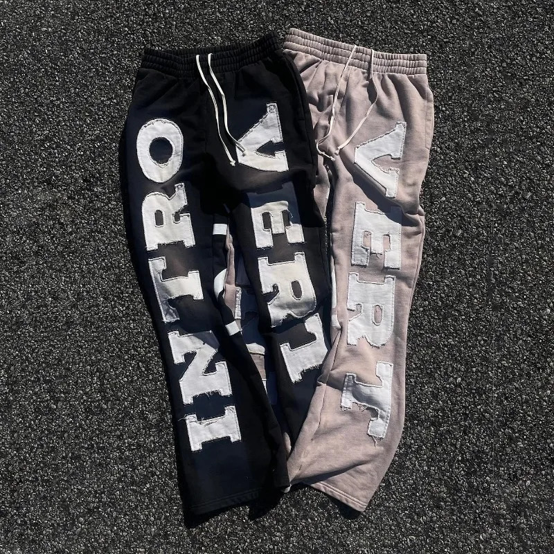 Hip hop trend Alphabet Embroidery stretch waist casual pants Streetwear women y2k Gothic Harajuku loose sweatpants 241024