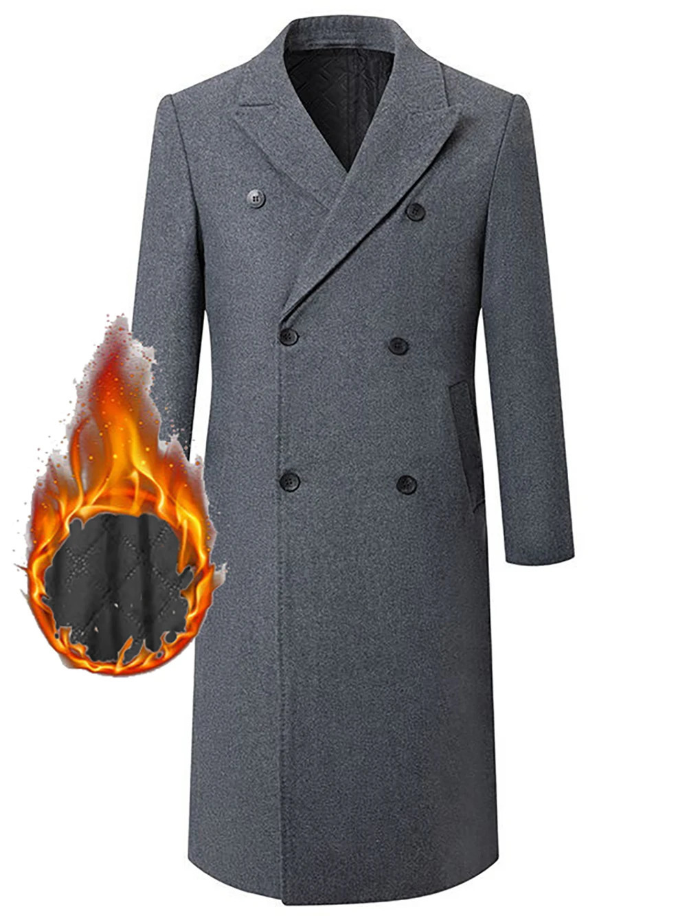 Mens autumn and winter thick padded extra long knee length woolen coat mens double breasted slim fit trench coat 241024