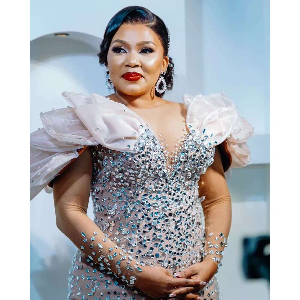 2024 Plus Size Mermaid Illusion Prom Dresses Beaded Crystals Evening Formal Party Second Engagement Birthday Gowns Dress ZJ898