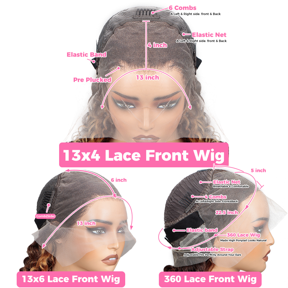 Highlight Human Hair Wigs 13x4 Deep Curly Ombre Colored Honey Blonde Water Wave 13x6 Lace Frontal Wig