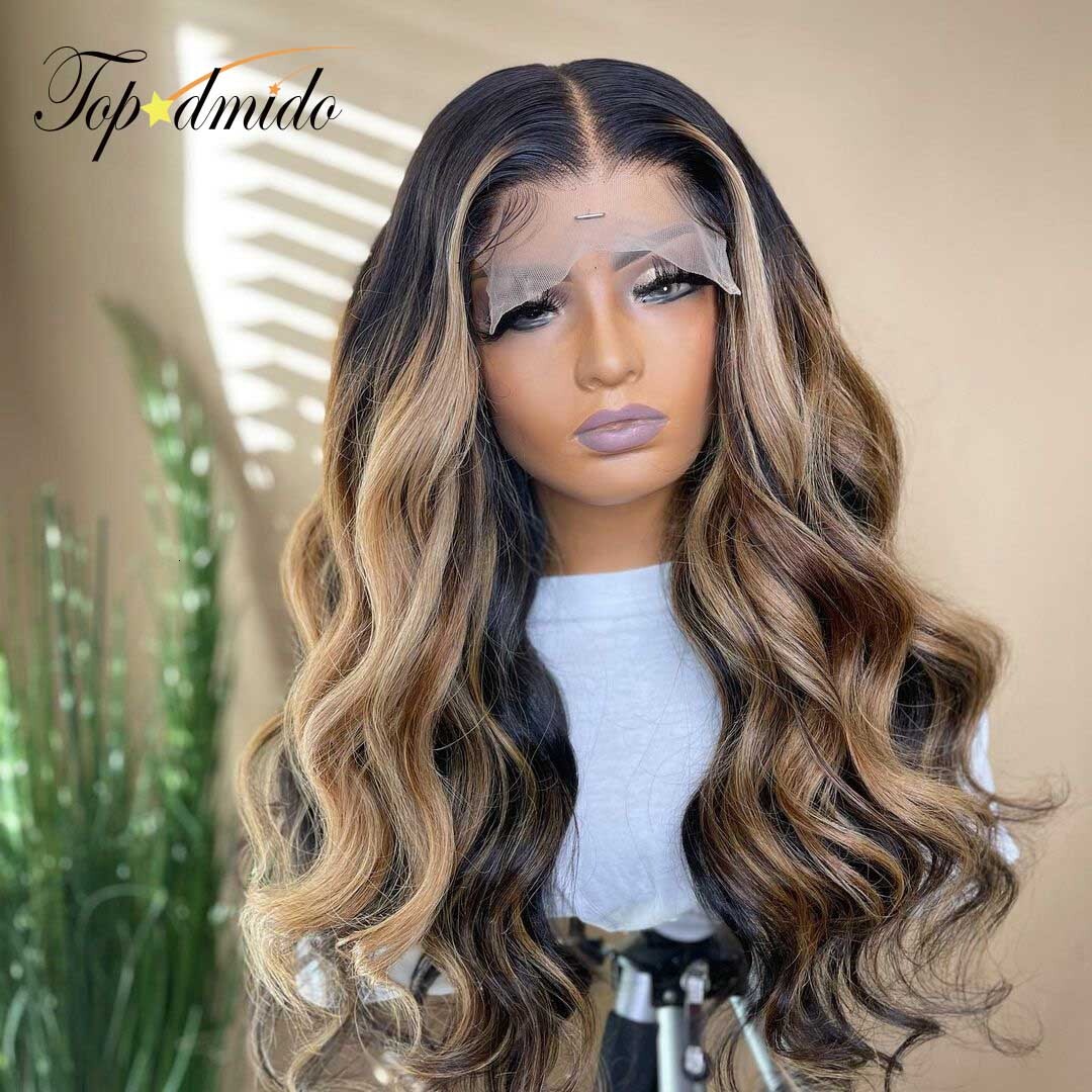 Topodmido 250 Density Highlight Color 13x6 Front Wigs with Baby 13x4 Brazilian Human Hair Lace Wig