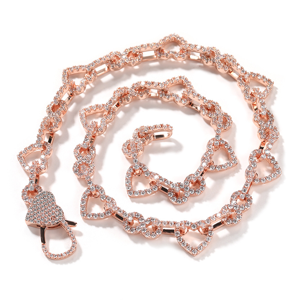 High Quality Lover Heart Shape 8 Cuban Chain Necklace Bracelet 18K Real Gold Plated Jewelry Set