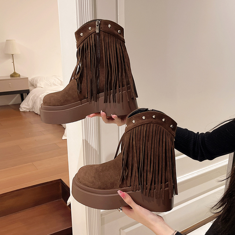 Women Fashion Boots:Thick Sole Increase Height Martin Boots Retro Style Chunky Heel Spicy Girl,Black/Brown/Khaki,Free shipping