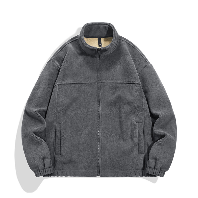 2024 New Designer Winter Plush Warm Cardigan Sweater Solid Color Trendy Wool Thick Collar Jacket Men's Top