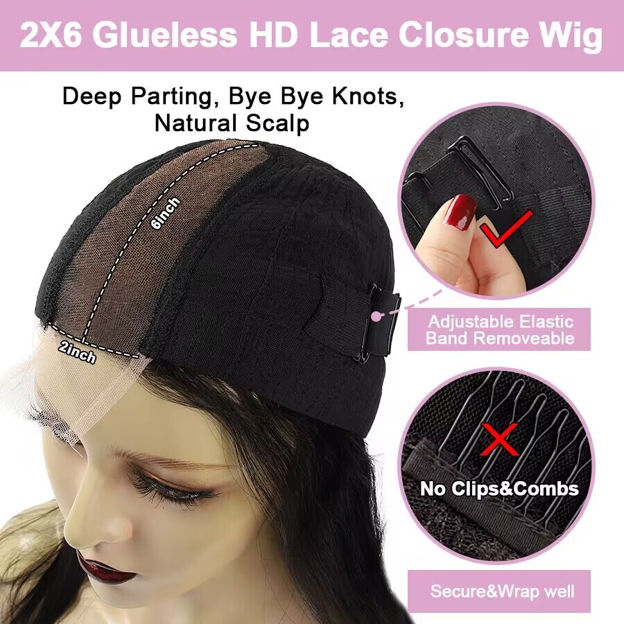 WOWANGEL 2x6 KIM K Deep Parting HD Lace Closure Ready to Go Glueless Body Wave Wigs 250% Melt Skins For Women