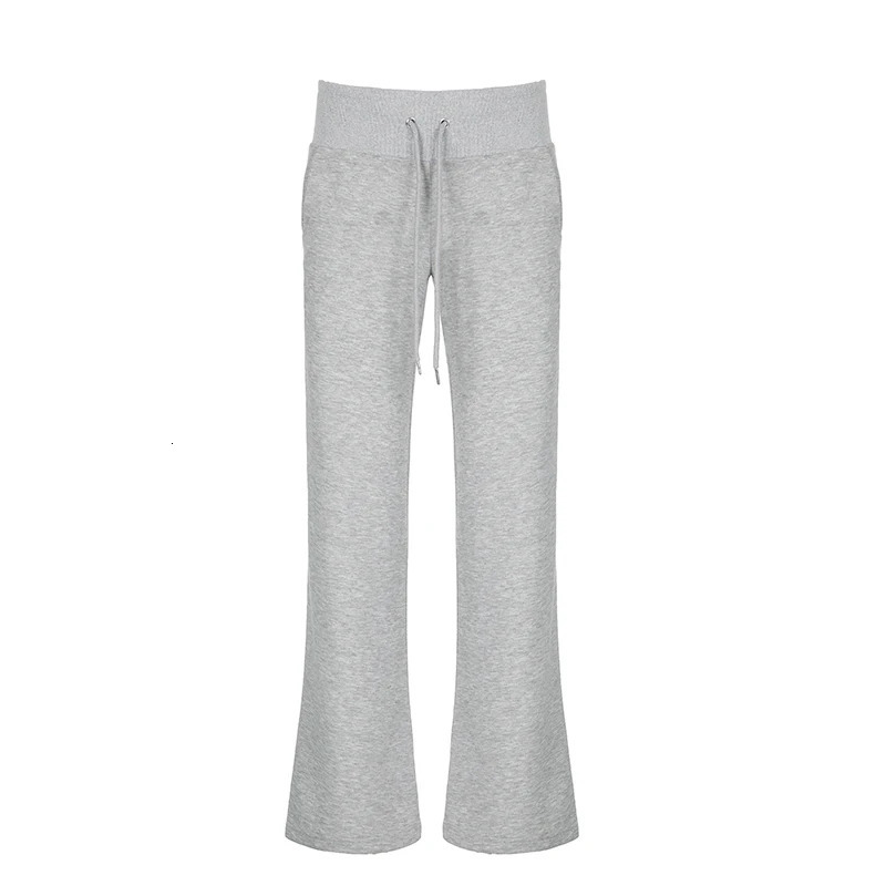 Rapcopter Solid Grey Casual Sweatpant y2k Straight Streetwear Pockets Trouser Korean Sporty Outfits 90s Pants 241024