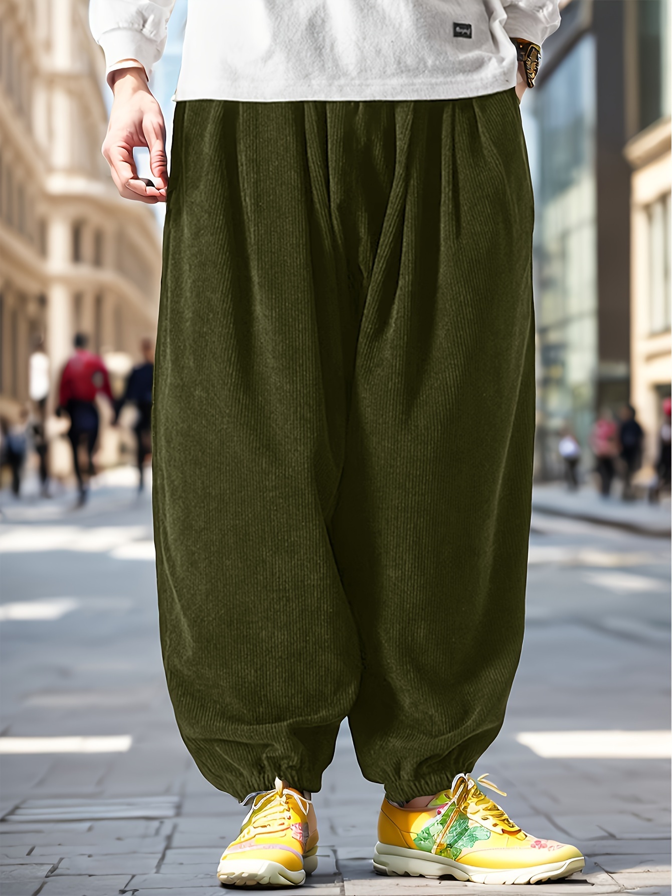 Men's casual loose velvet pants, fashionable and comfortable waist cinching sports harem pants, suitable for yoga