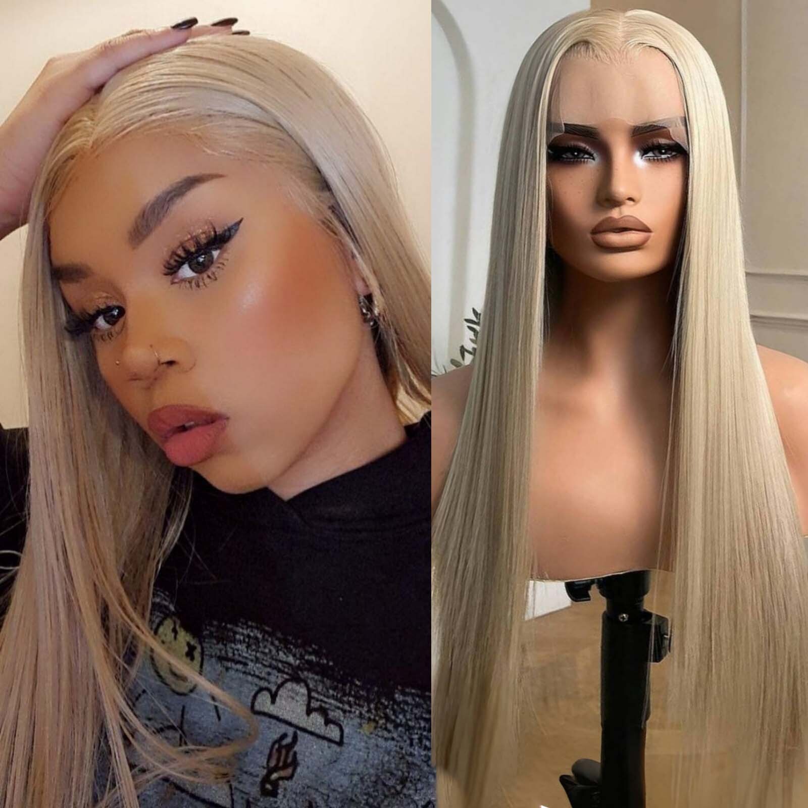 Ash Blonde Long Silky Straight Synthetic Lace Front Wig Pink Dark Purple Colored Hair 13X4 Frontal Wigs for Women Party