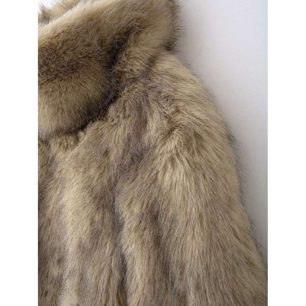 TRAFZA Women Fall Winter Faux Fur Collar Loose New 2024 Fashion Casual High Street Y2k Sweatshirt