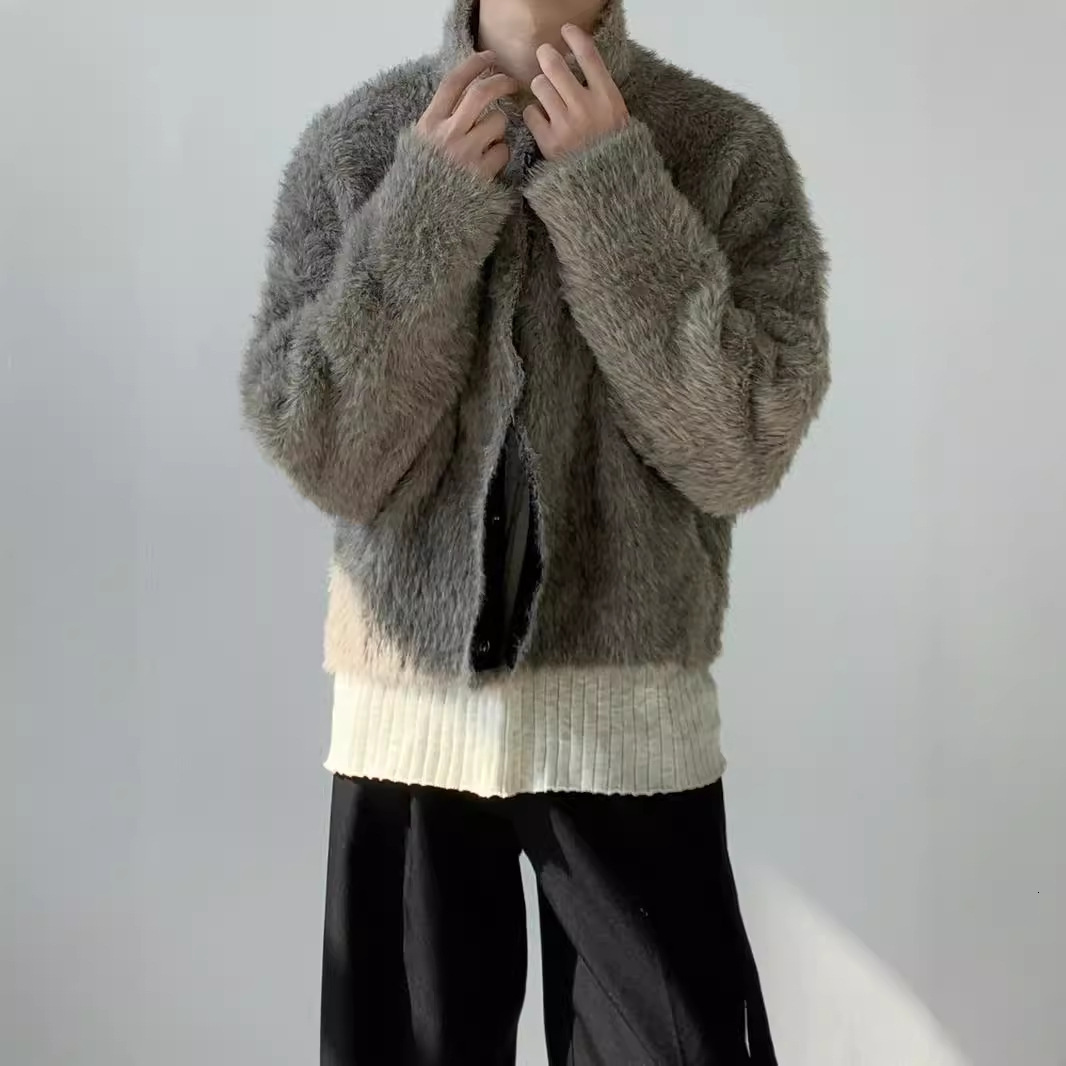 2024 New Designer Korean Short Street Fashion Brand Jacket High Sense Collar Knitted Sweater for Men