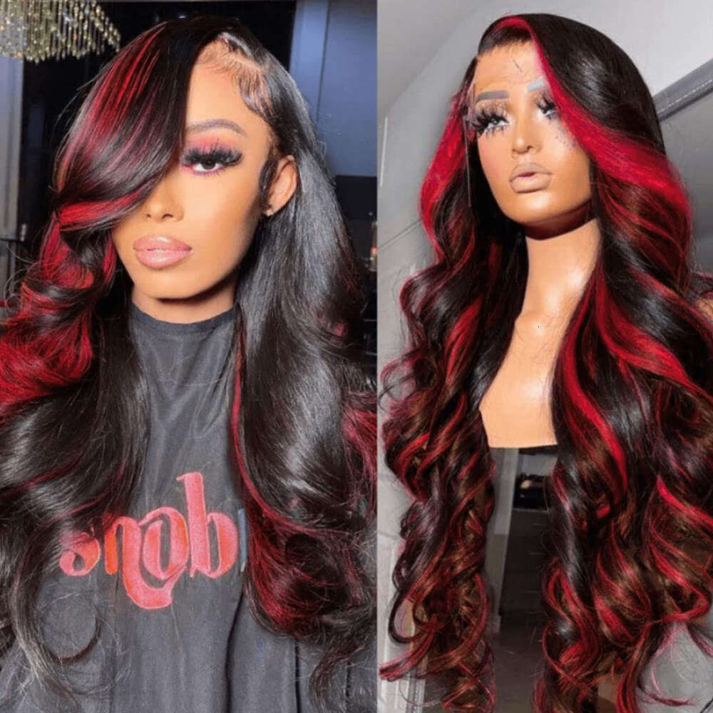 Highlight Green Body Wave Lace Front Human Hair Wigs HD Tranaparent x Frontal Wig Remy Red
