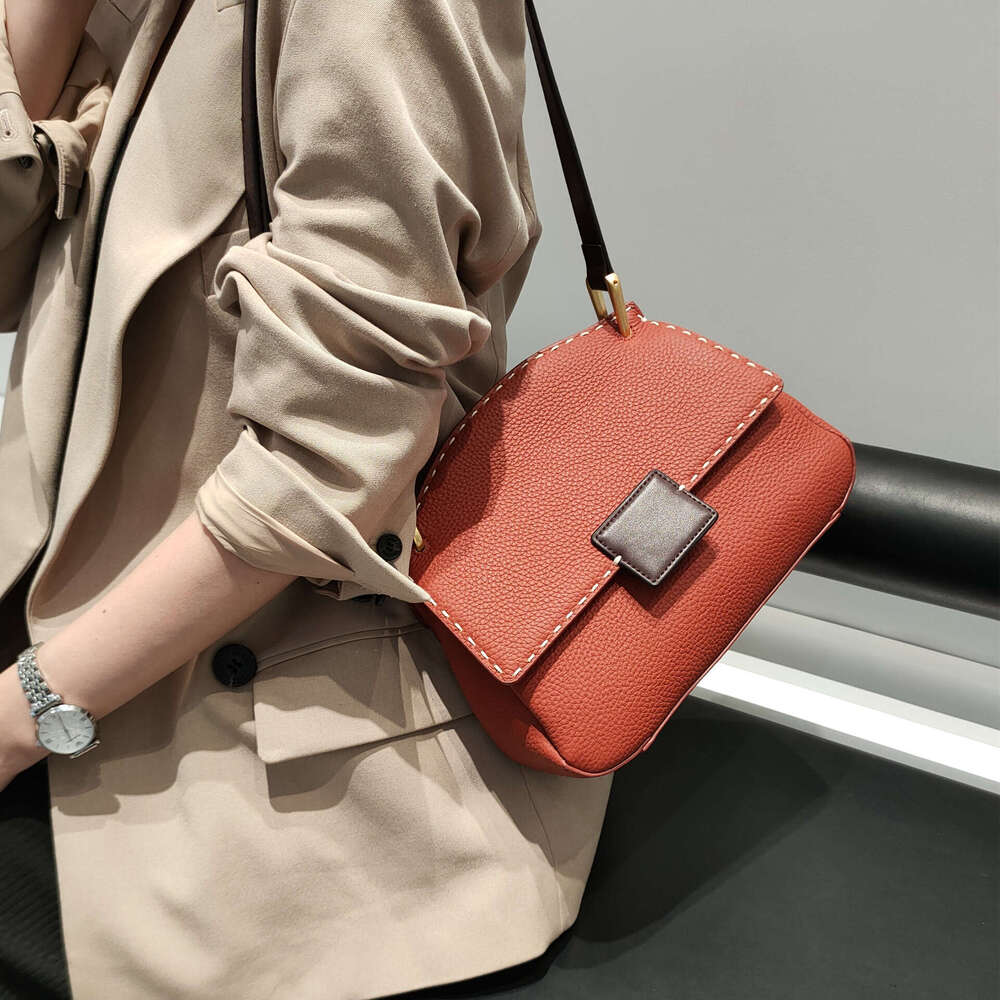 Ins Chic Fashion Genuine Leather Shoulder Bag For Women Thick Sewing Handmade Female Messenger Roomy Crossbody Bags White