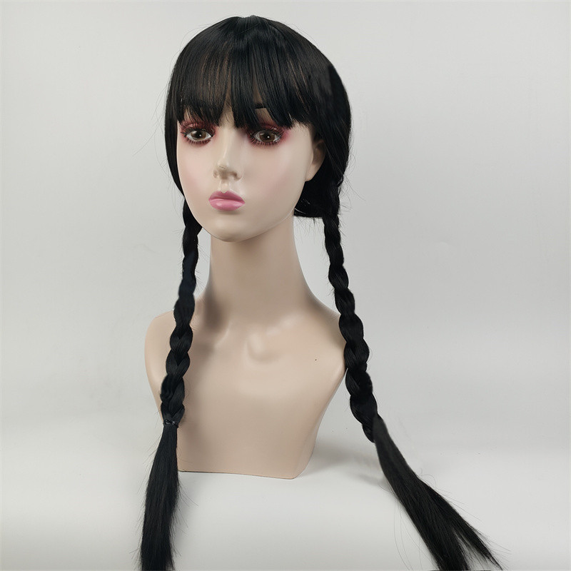 Fashion black wig double ponytail wig cosplay full head set long curly hair