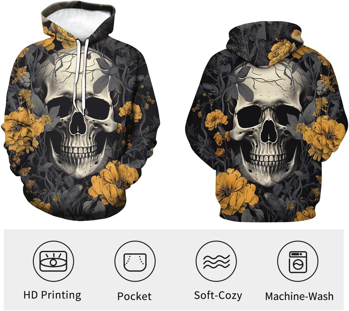 Hoodie for Mens cool Rose Skull Graphic Hoodies Novelty 3D Printed Sweatshirts With Pocket Graphic Trendy patterns