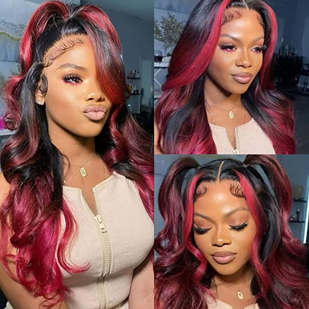Highlight 1B 99J Bury Body Wave Front For Woman 13x4 HD Lace Frontal Wig Colored Human Hair Wigs