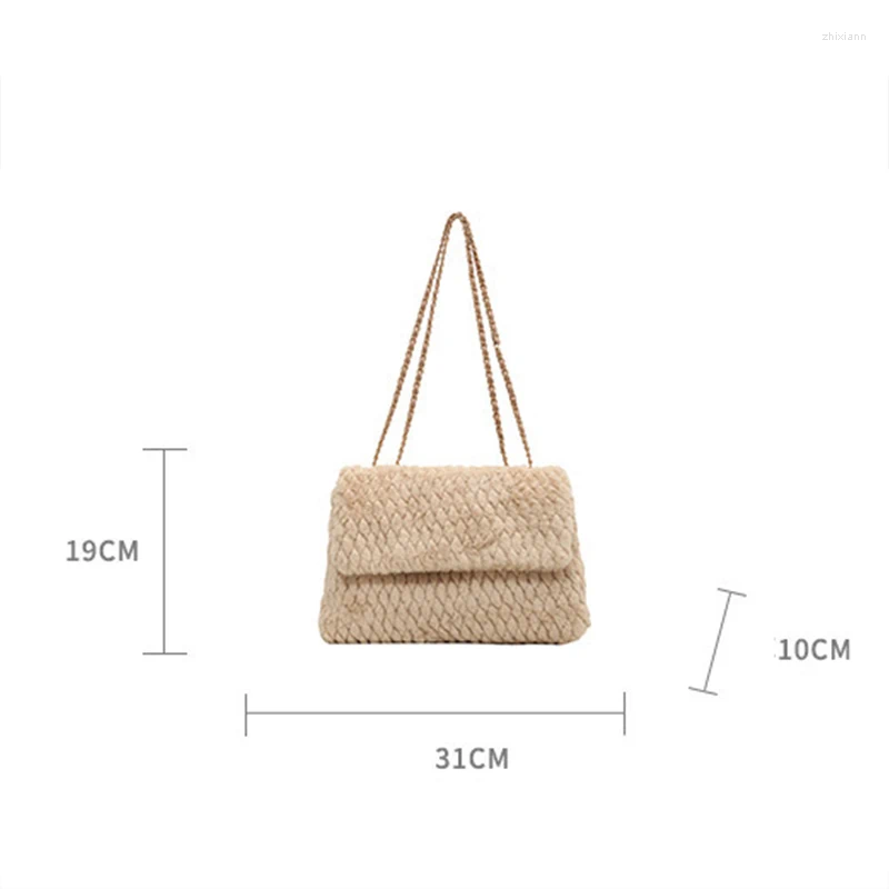 2025 NEW Drawstring Women Girls Solid Color Chain Shoulder Bag Large Capacity Furry Tote Handbags Soft Plush Messenger fashionable item zhanyishengli