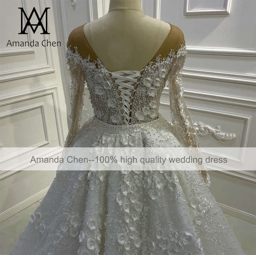 novias 2024 Long Sleeve Lace Applique Pearls 3D wers Detachable Skirt Wedding Dress