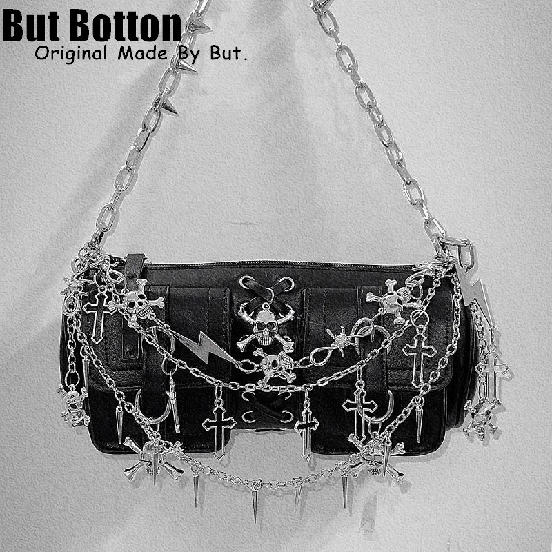 Unique Custom chain Vintage Y2K Girl Women Bag Gothic Lolita Single Shoulder underarm Bags Ladies Hip hop Punk Handbag Tote 241024