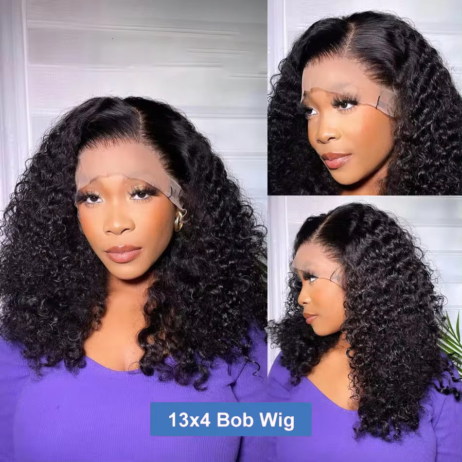 Front Short Bob Wig Deep Water Wave 13X4 Transparent Lace Frontal Human Hair Curly Wigs 4x4 Closure for Women