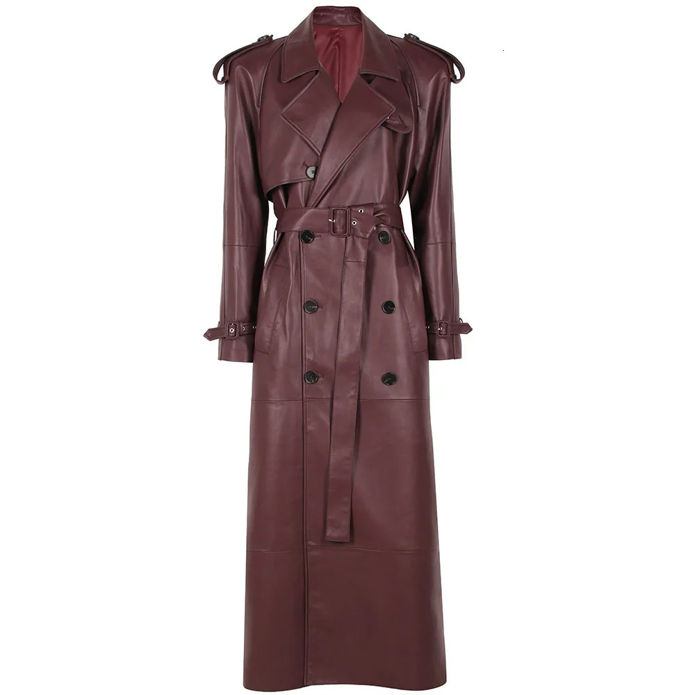 YOLOAgain 150cm long leather trench coat womens double chest suede coat womens streetwear 241031