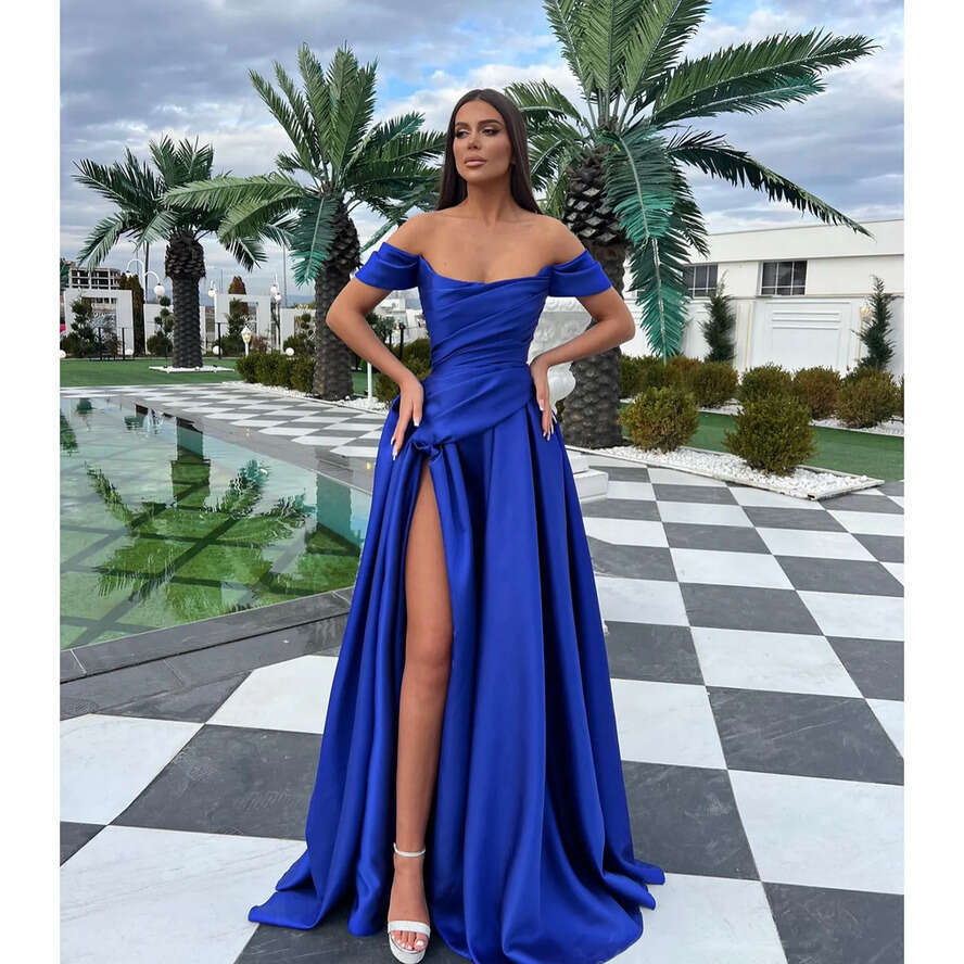 Royal Blue A E Prom Dress Off Shoulder Split Formal Evening Dresses Elegant Ogstuff Pleats Party Gowns For Special Ocns Ruffles Robe De Soiree 0515