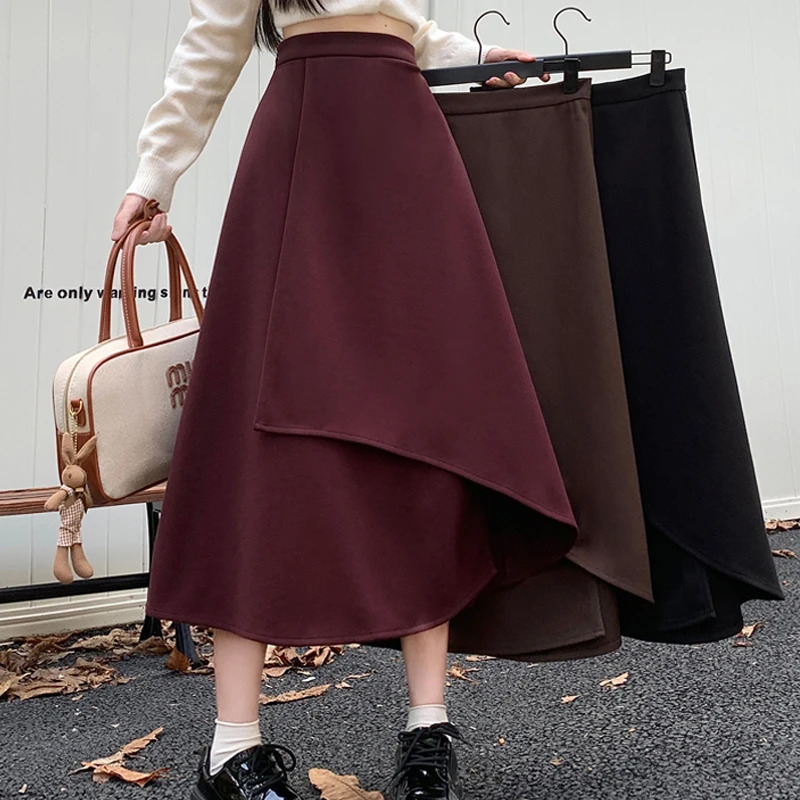 Wool Irregular Skiing Womens Autumn and Winter Style Korean Style Fashion Elegant High Waist Medium Length Casual Skiing 241028