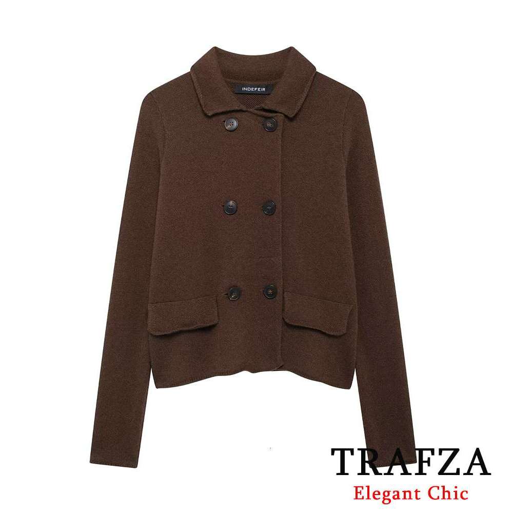 TRAFZA Women's Solid Slim Fit Cardigan Buttons Flap Spring Autumn New 2024 Fashion Casual Sweater