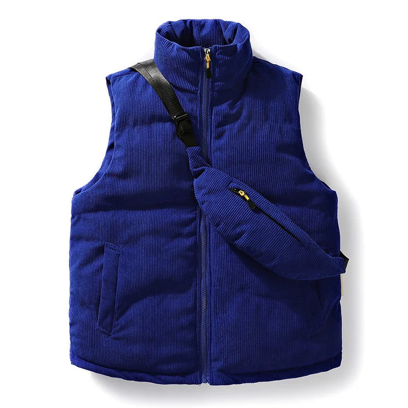 Fashionable and casual mens fully matched vest jacket autumn and winter warm sleeveless solid color thick zipper waist jacket stand up collar 241028