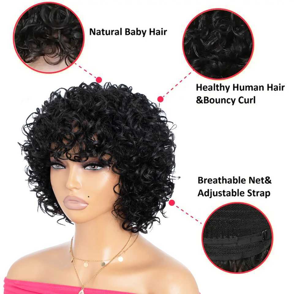 Short Curly Bob Wig Full Person Wig Natural Black Glueless Wig 10 inches E-Cut Short Bob Wig M241028