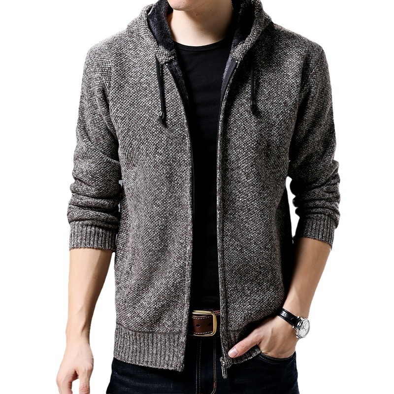 2024 new designer men's cardigan warm knit sweater autumn and winter new add velvet and thick coat men's jacket stand collar cardigan wool s