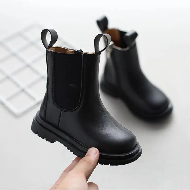 Autumn Winter Toddler Girl Boots Chelsea Boots for Children Winter Leather School Shoes Girls Snow Kids Motorcycle Hige Boot 241028