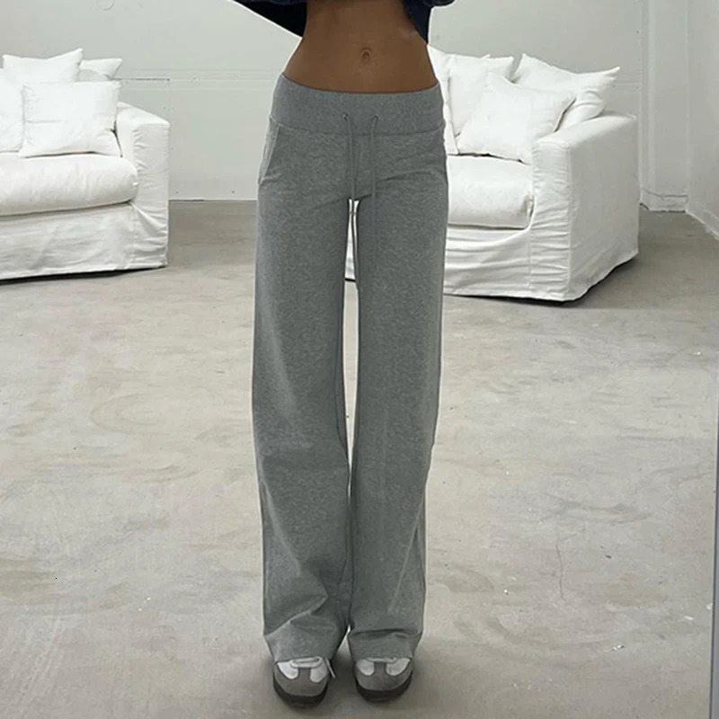 Rapcopter Solid Grey Casual Sweatpant y2k Straight Streetwear Pockets Trouser Korean Sporty Outfits 90s Pants 241024