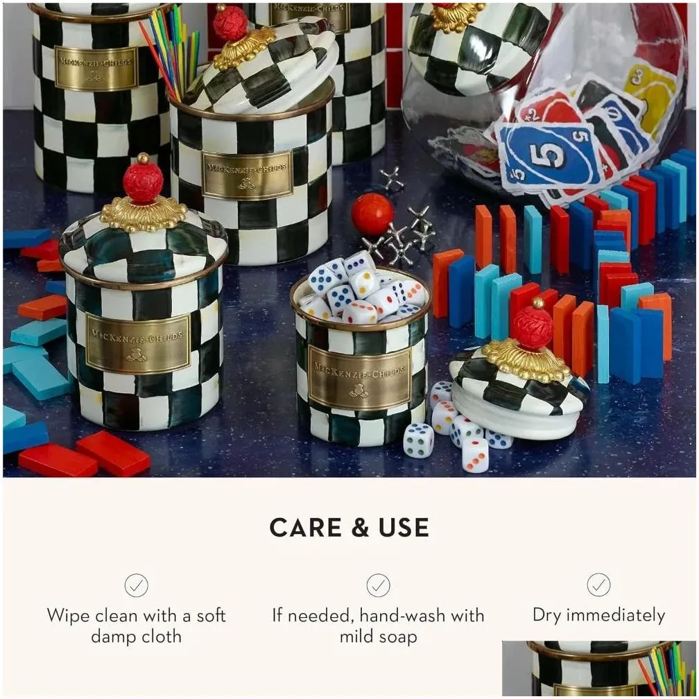 Storage Bottles Jars Courtly Check Enamel Canister Black-And-White Kitchen Container With Lid Mini 240820 Drop Delivery Home Garden Ho Otskb dpt990