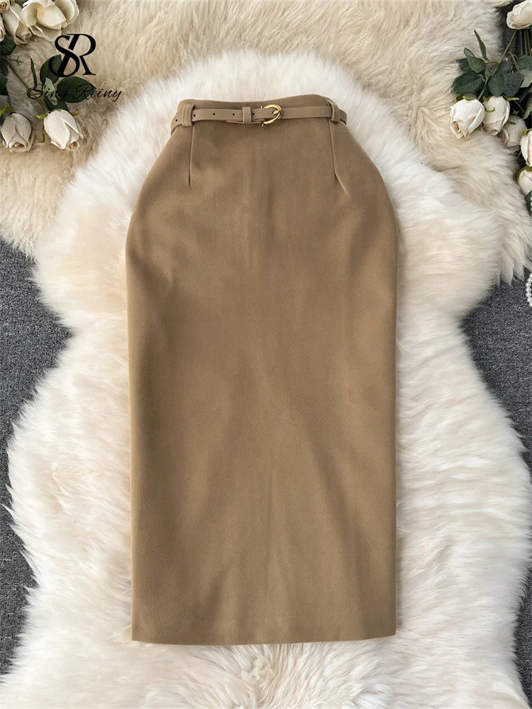 Singreiny Temperment Women OL Skirt Solid Zipper Strap Fashion High Street Korean Style Fashion Basic Slimming Skirt 241028