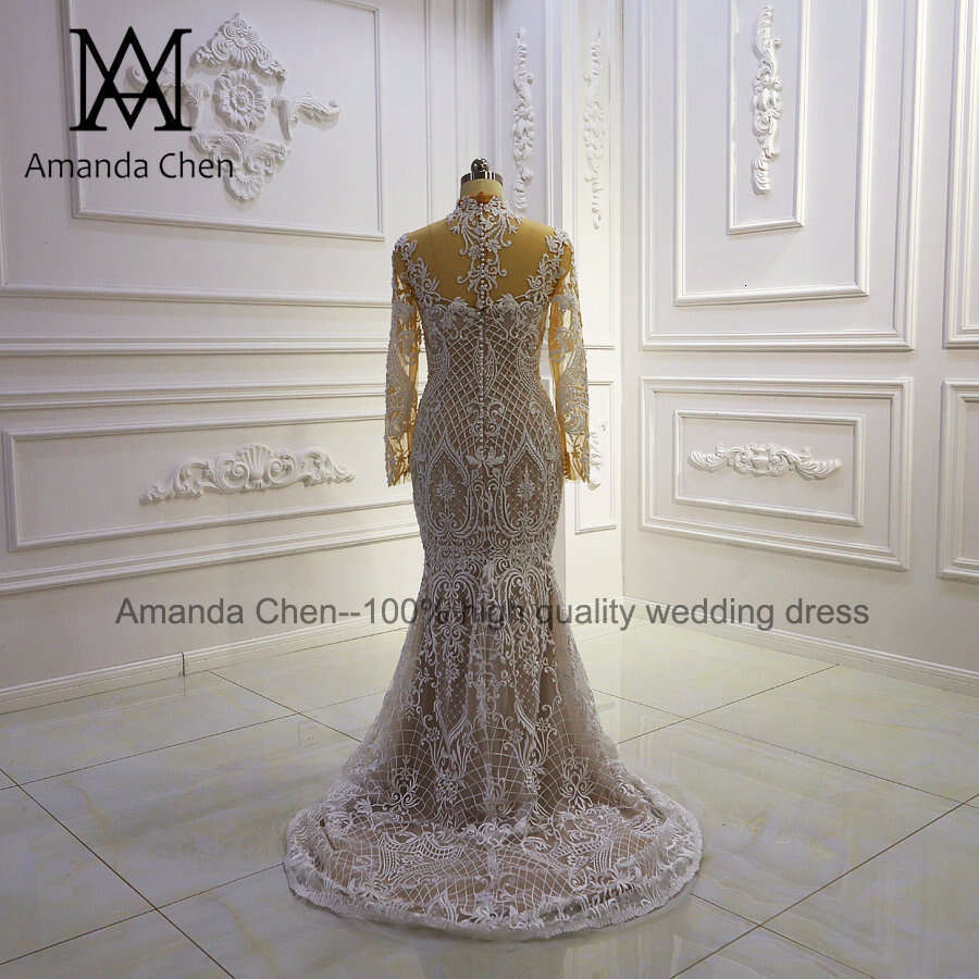 robe de mariee 2024 Long Sleeve Lace Appliqued Champagne Detachable Skirt Wedding Dress